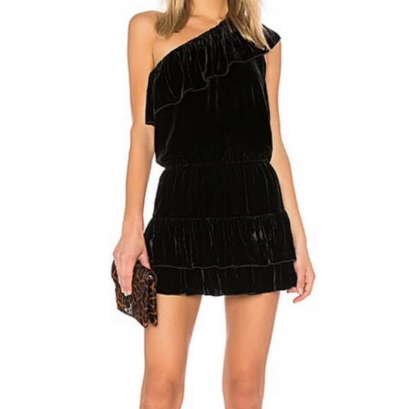 Joie Black Velvet One-Shoulder Dress - Picture 4 of 13